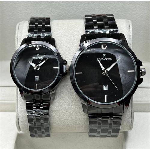 ساعت مچی رومانسون مردانه و زنانه با بند و صفحه مشکی کد 349