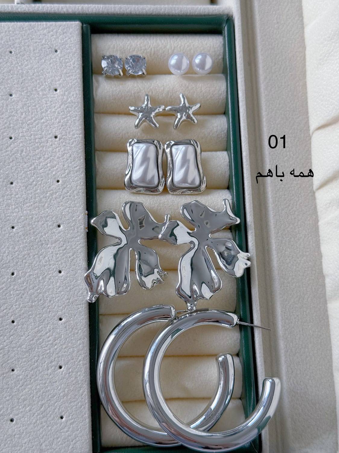 پک گوشواره كد1856ابکاری نقره/۶جفتی/جنس میخ استیل/ ضدحساسیت/ وارداتی/بسیارسبک درگوش