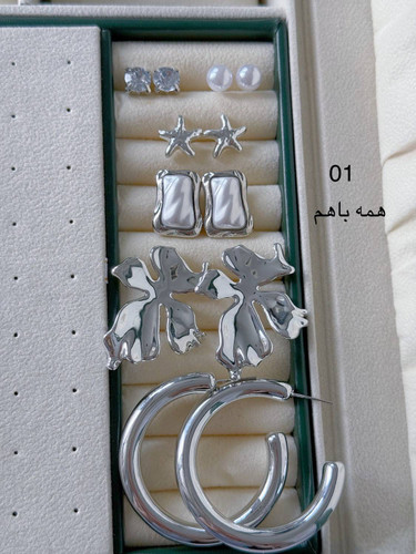 پک گوشواره كد1856ابکاری نقره/۶جفتی/جنس میخ استیل/ ضدحساسیت/ وارداتی/بسیارسبک درگوش