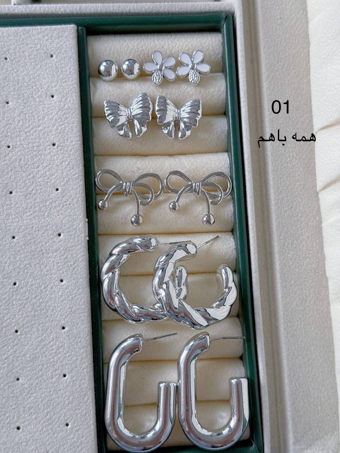 پک گوشواره كد1855 ابکاری نقره/۶جفتی/جنس میخ استیل/ ضدحساسیت/ وارداتی/بسیارسبک درگوش