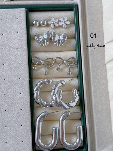 پک گوشواره كد1855 ابکاری نقره/۶جفتی/جنس میخ استیل/ ضدحساسیت/ وارداتی/بسیارسبک درگوش