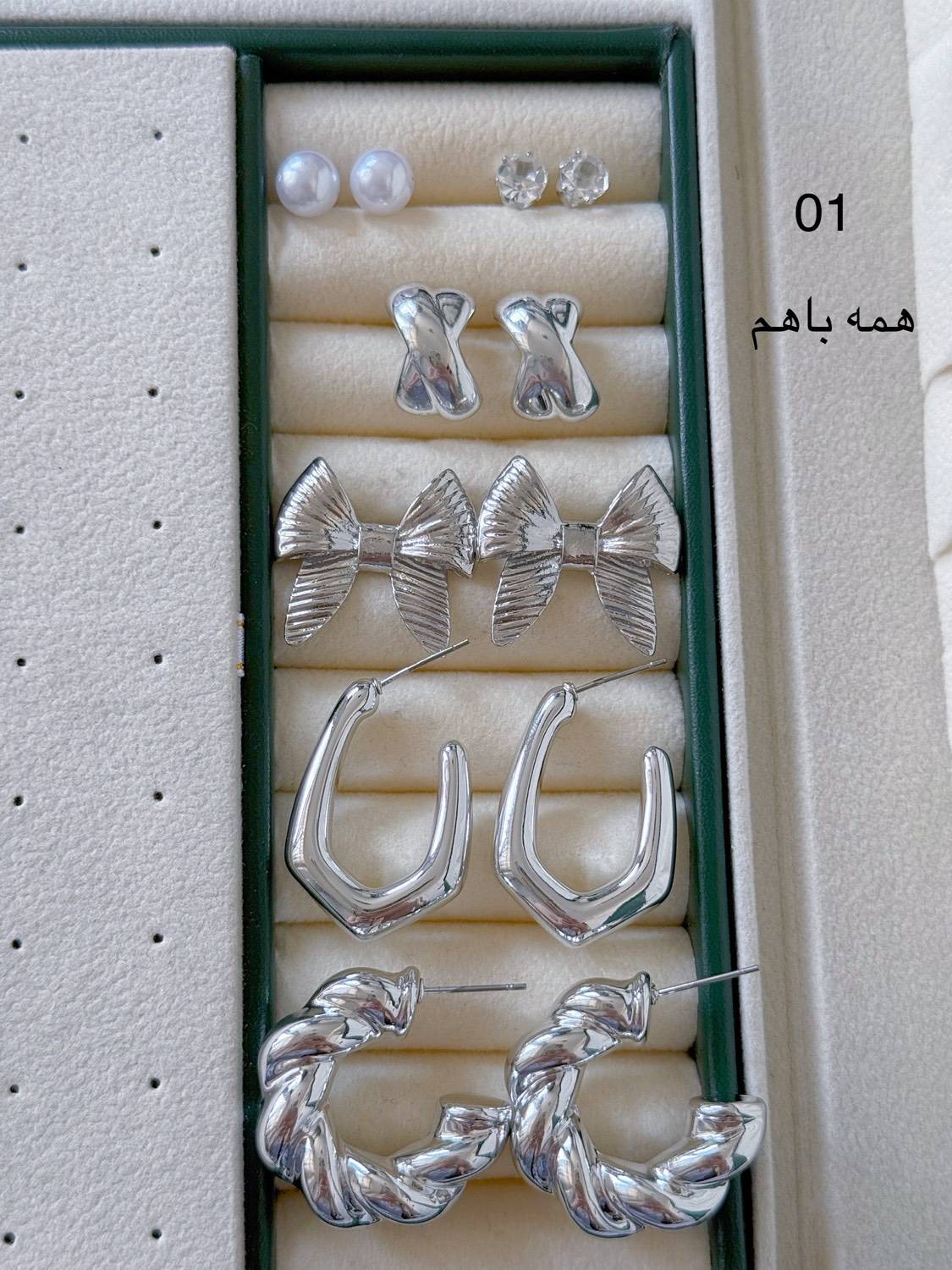 پک گوشواره كد1853ابکاری نقره/۶جفتی/جنس میخ استیل/ ضدحساسیت/ وارداتی/بسیارسبک درگوش/