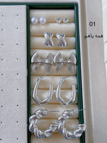 پک گوشواره كد1853ابکاری نقره/۶جفتی/جنس میخ استیل/ ضدحساسیت/ وارداتی/بسیارسبک درگوش/