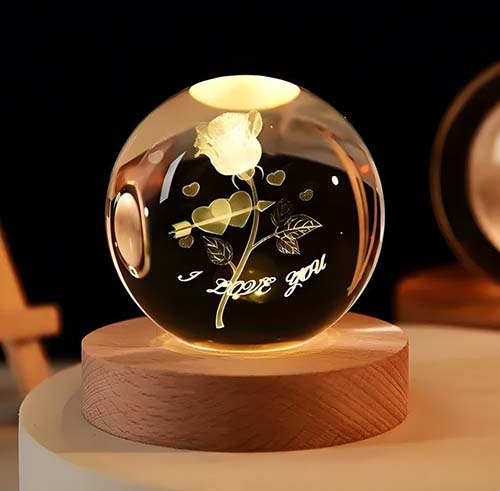 گوی شب خواب کریستالی گل لاو سایز6