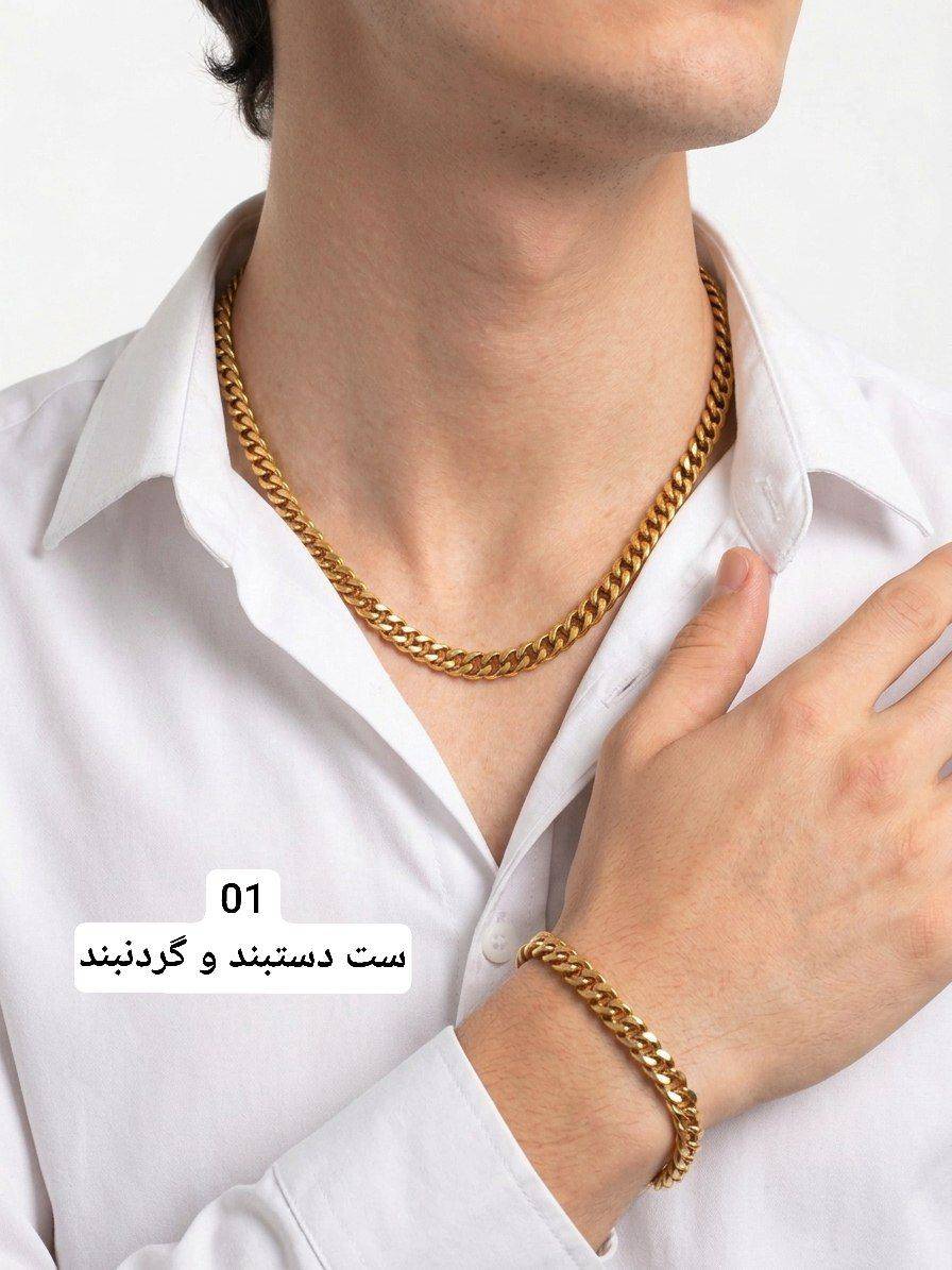 ست گردنبند و دستبند مردانه کارتیه رنگ ثابت كد2247