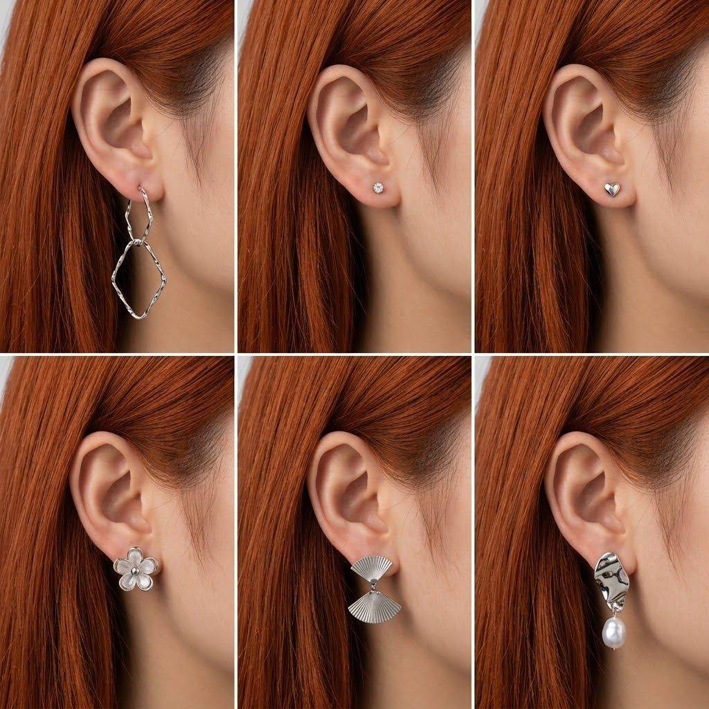 پک گوشواره 6جفتي وارداتی سیلور كد2358