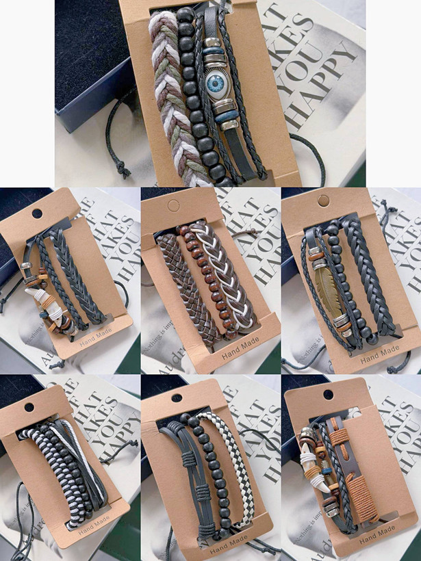 پك دستبندچرمی مردانه سه عددی كد2387
